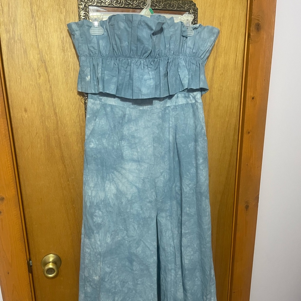 Strapless Blue Crop Jumpsuit